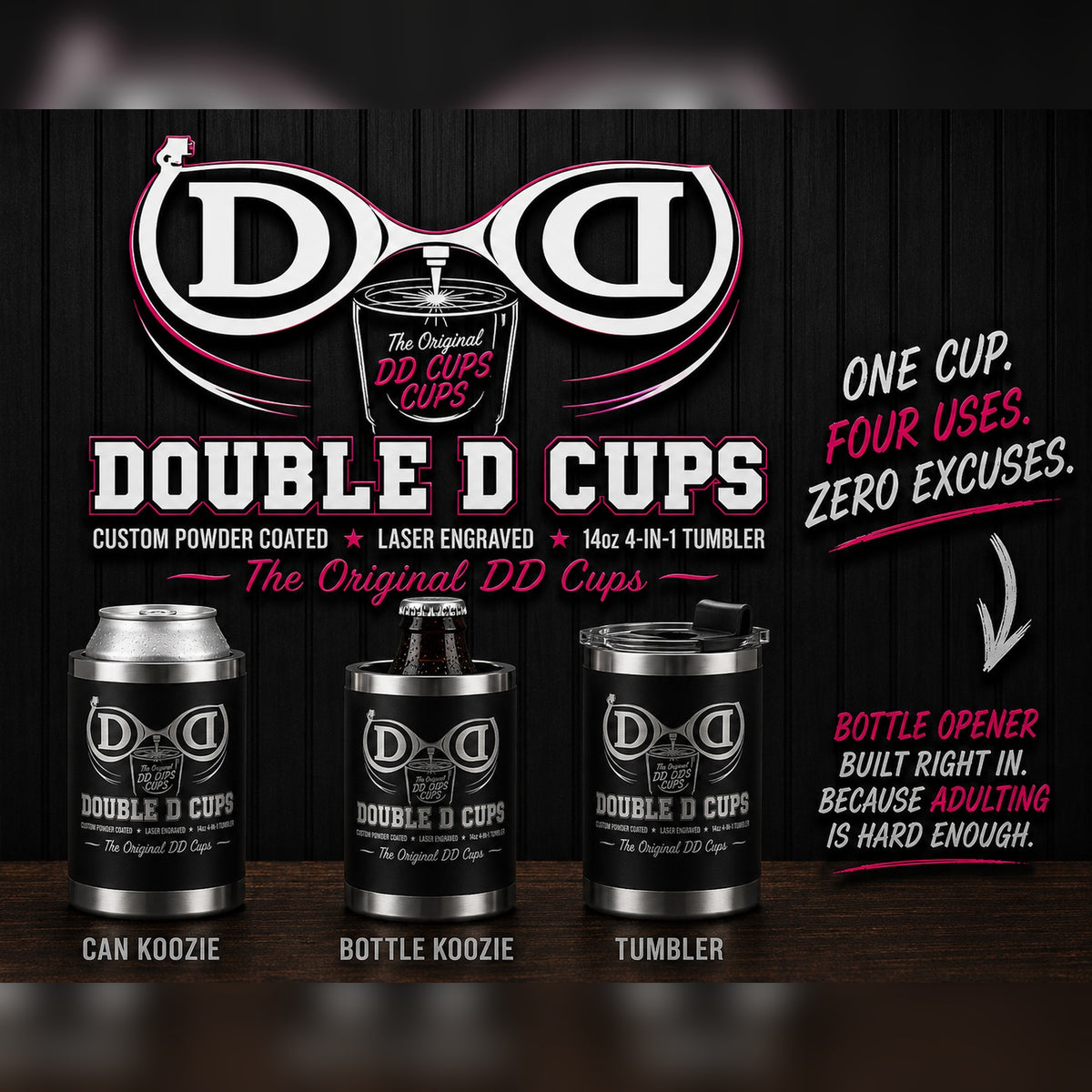 Double D Cups 14 oz 4-in-1 Koozie promotional image